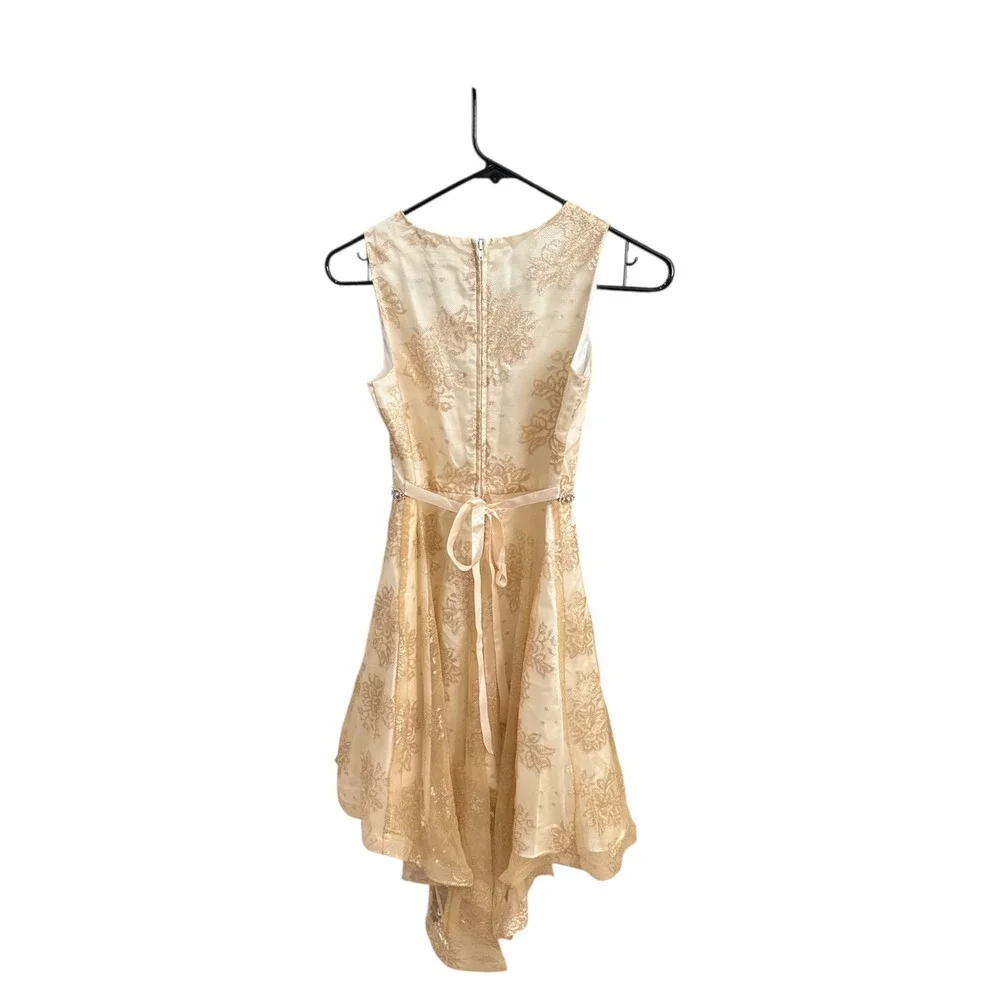Rare Editions Girls Beige Lace Overlay Rhinestone Dress Size 14 Special Occasion